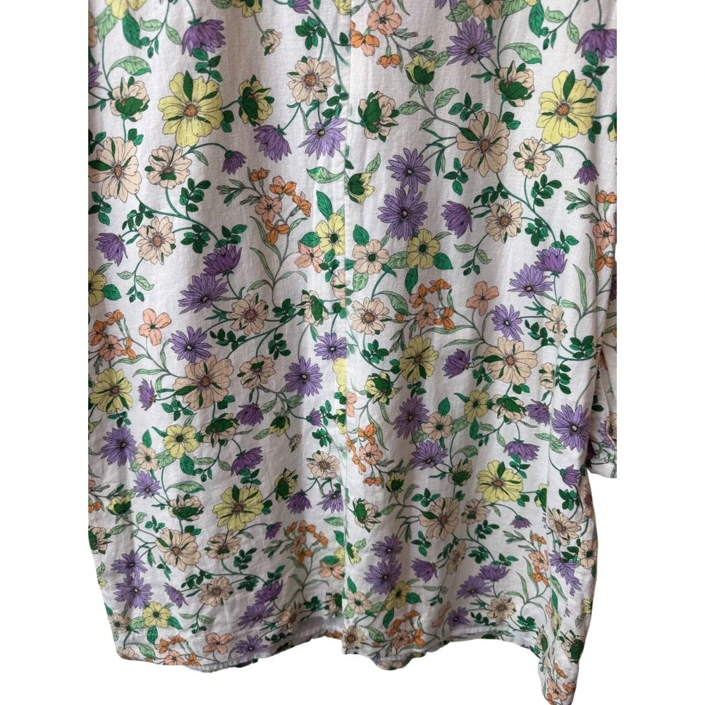 LOFT Floral Linen Puff Ruffle‎ Sleeve Shift Dress Size 14 Feminine Romantic
